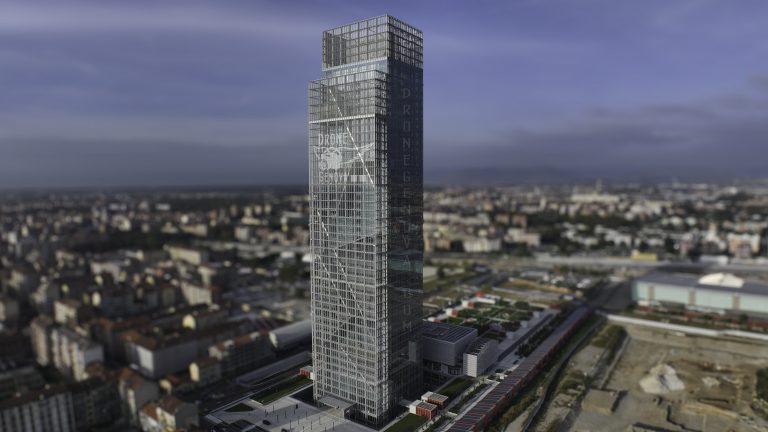 Il grattacielo della Regione Piemonte a Torino - foto drone autorizzata e aggiunta bokeh con IA